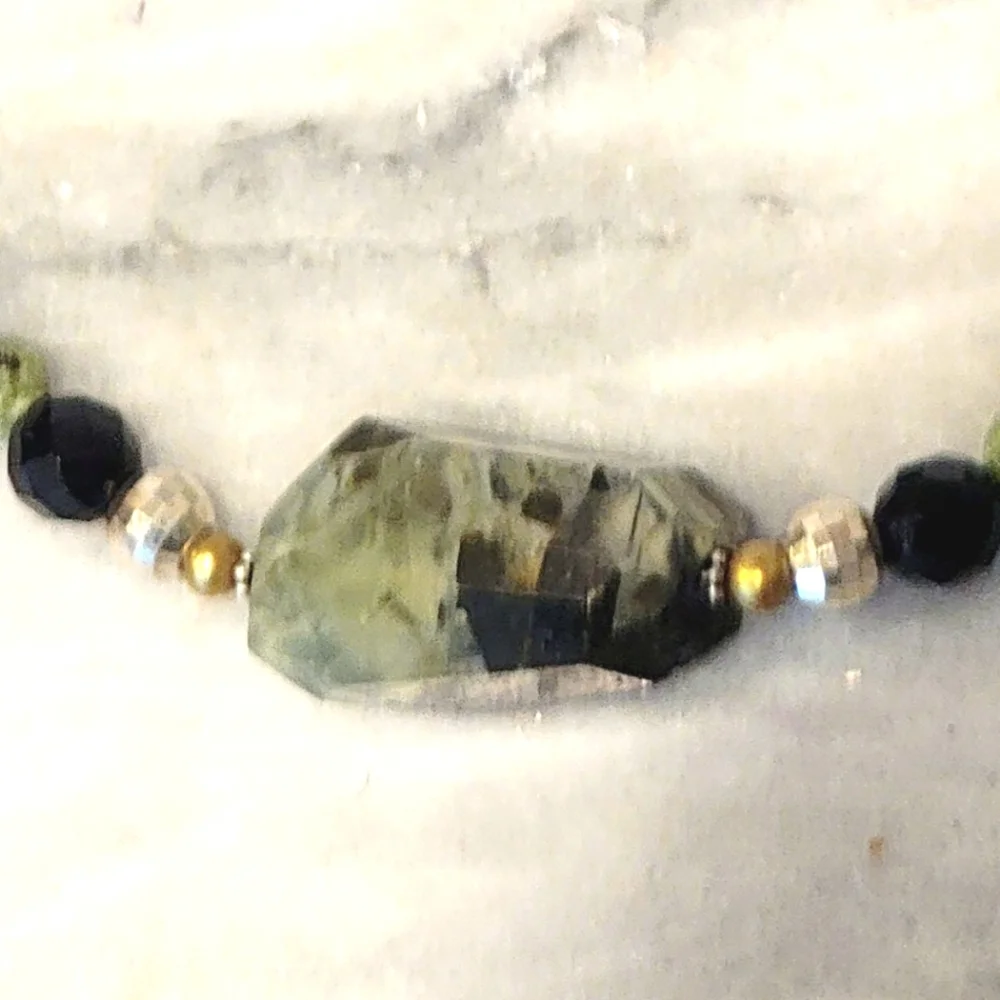 Jade Pearl Sterling Sterling Necklace Earring Set Rutimated Quartz 925 18.5" - Picture 4 of 9
